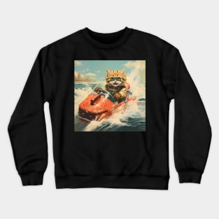 Retro Cats Summertime Boating | Vintage Style Kitty Art Crewneck Sweatshirt